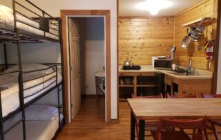 lodge room 6 bunk beds and bathroom